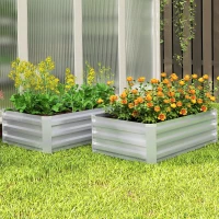 Outsunny Set of 2 Galvanized Raised Beds for Garden, Outdoor Planter Box for Flowers, Herbs and Vegetables, Grey(m-10)