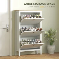 HOMCOM Narrow Shoe Cabinet with 3 Flip Drawers, Adjustable Shelves for Entryway, Holds 15-21 Pairs, White(m-4)