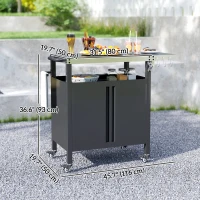Outsunny Outdoor Grill Cart Table with Foldable Side Table, BBQ Grill Stand with Stainless Steel Top & Hooks, 45.7"x19.7", Black(m-3)