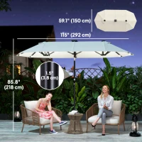 Outsunny 10ft Double-Sided Patio Umbrella with 35 LED Lights, 12 ribs, Extra Large Outdoor Parasol with Twin Canopy, Beige(m-3)