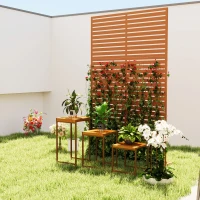 Outsunny Decorative Outdoor Privacy Panel, Freestanding Metal Outdoor Divider with Stand for Garden, Backyard, Deck, Pool, Brown(m-9)