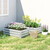 Outsunny Set of 2 Galvanized Raised Beds for Garden, Outdoor Planter Box for Flowers, Herbs and Vegetables, Grey(m-8)