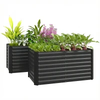 Outsunny Set of 2 Galvanized Metal Planters for Outdoor Plants, 4' x 2' x 2' Raised Garden Bed, Black(m-11)