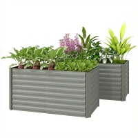 Outsunny Set of 2 Galvanized Metal Planters for Outdoor Plants, 4' x 2' x 2' Raised Garden Bed, Light Grey(m-2)
