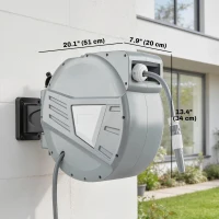 Outsunny Retractable Garden Hose Reel, 1/2" x 66ft Wall Mounted Hose Reel with Auto Retraction, Self-Locking, Grey(m-3)