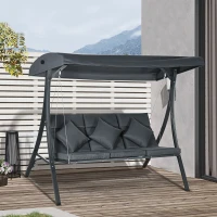 Outsunny 3-Person Patio Swing Chair, Outdoor Porch Swing Bench with Adjustable Canopy, Cushioned Seat, Dark Grey(m-8)