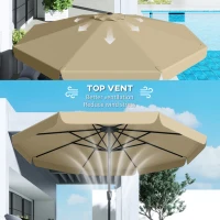 Outsunny 10 ft Patio Umbrella with Push Button Tilt and Crank, Outdoor Market Table Umbrella Parasol, Khaki(m-9)