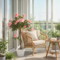 Outsunny 3FT Artificial Plant Pink Rose Floral in Pot, Fake Plant for Home Indoor Decor(m-10)