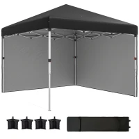 Outsunny 10' x 10' Pop Up Canopy with Sidewalls, Roller Bag, Height Adjustable Instant Tent for Outdoor, Garden, Patio, Black(m-11)