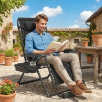 Outsunny Zero Gravity Chair, Reclining Outdoor Lounger Chair with Cup Holder, 400 LBS Capacity, Black(m-1)