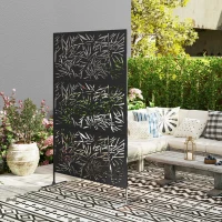 Outsunny Metal Outdoor Privacy Screen, Freestanding Outdoor Divider with Stand, Decorative Privacy Panel, 78" x 48", Black(m-7)