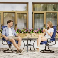 Outsunny Patio Dining Chairs Set of 2, 360° Swivel Rocking Outdoor Chairs with Armrests, Breathable Mesh, Navy Blue(m-10)