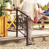 Outsunny Hand Rails for Outdoor Steps, Adjustable Outdoor Stair Railing for 2 to 3 Steps, Black(m-1)