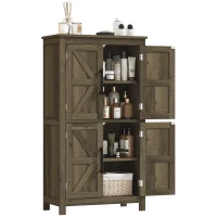HOMCOM Bathroom Floor Storage Cabinet, Farmhouse Bathroom Cabinet with 4 Doors and Adjustable Shelf, Brown(m-11)