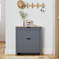 HOMCOM Shoe Storage Cabinet with 2 Flip Drawers and Adjustable Shelves for 12 Pairs of Shoes, Dark Grey(m-9)