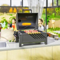 Outsunny Tabletop Charcoal Smoker, Portable BBQ with Ash Catcher and Thermometer for Backyard, Camping, Picnic, Black(m-10)