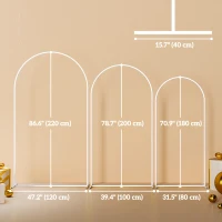 Outsunny Wedding Arch, 7/6.5/6 ft Metal Balloon Arch Backdrop Stand Set of 3 for Birthday Party, Bridal Shower, White(m-3)