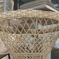 Outsunny Wicker Outdoor Coffee Table, 18" Round Drum-Style Outdoor Patio Table with Tempered Glass Top, Light Brown(m-7)