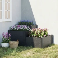 Outsunny Vinyl Raised Garden Bed Kit, 3-Tier Elevated Garden Box with Open Bottom, DIY Assembly, Grey Wood Effect(m-7)