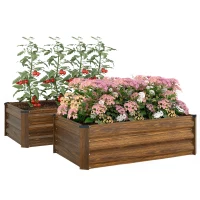 Outsunny Set of 2 Galvanized Raised Beds for Garden, Outdoor Planter Box for Flowers, Herbs and Vegetables, Dark Brown(m-11)