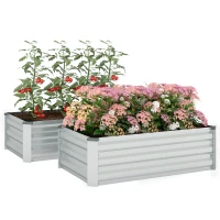 Outsunny Set of 2 Galvanized Raised Beds for Garden, Outdoor Planter Box for Flowers, Herbs and Vegetables, Grey(m-11)