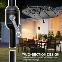 Outsunny Double-sided Patio Umbrella, 9.7' Outdoor Umbrella with Tilt and Crank, LED Solar Light and 12 Ribs, Gray(m-8)