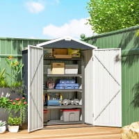 Outsunny 4.4' x 3' Outdoor Storage Shed with Double Doors, Metal Garden Shed for Backyard Patio(m-8)