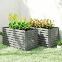 Outsunny Set of 2 Galvanized Metal Planters for Outdoor Plants, 4' x 2' x 2' Raised Garden Bed, Light Grey(m-10)