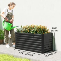 Outsunny Set of 2 Galvanized Metal Planters for Outdoor Plants, 4' x 2' x 2' Raised Garden Bed, Black(m-3)