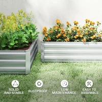 Outsunny Set of 2 Galvanized Raised Beds for Garden, Outdoor Planter Box for Flowers, Herbs and Vegetables, Grey(m-7)