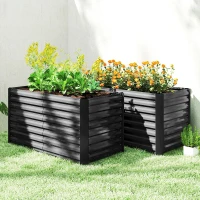 Outsunny Set of 2 Galvanized Metal Planters for Outdoor Plants, 4' x 2' x 2' Raised Garden Bed, Black(m-10)