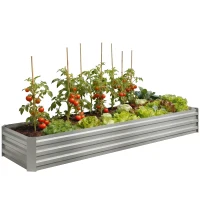 Outsunny 8'x2'x1' Galvanized Raised Bed, Large Elevated Planter Box for Growing Flowers, Herbs and Vegetables, Silver(m-11)