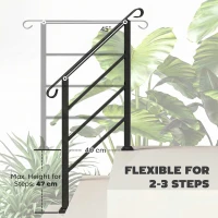 Outsunny Hand Rails for Outdoor Steps, Adjustable Outdoor Stair Railing for 2 to 3 Steps, Black(m-4)