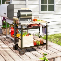 Outsunny BBQ Stand with Stainless Steel Top Adjustable Shelf, Outdoor BBQ Station with Hooks Seasoning Tray Towel Rack(m-9)