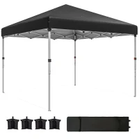 Outsunny 10' x 10' Pop Up Canopy with Sidewalls, Roller Bag, Height Adjustable Instant Tent for Outdoor, Garden, Patio, Black(m-2)