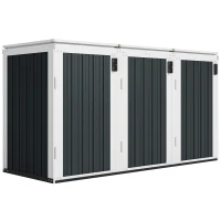Outsunny Outdoor Storage Shed Rustproof Garbage Bin Shed with Gas Struts Magnetic Doors for 3 Bins White and Grey(m-11)