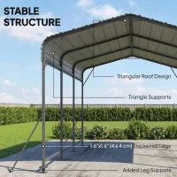 Outsunny 10 x 15FT Metal Carport, Heavy-Duty Carport Canopy with Reinforced Frame & Galvanized Steel Roof, Dark Grey(m-6)
