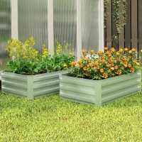 Outsunny Set of 2 Galvanized Raised Beds for Garden, Outdoor Planter Box for Flowers, Herbs and Vegetables, Light Green(m-10)