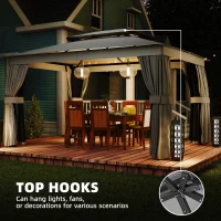 Outsunny 10' x 12.5' Outdoor Gazebo with Curtains and Netting, Double Roof Metal Patio Gazebo Canopy Shelter with Hook, Dark Grey(m-7)
