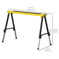 HOMCOM Saw Horse Twin Pack Folding Workbench Adjustable Metal Trestle Stands Yellow(m-3)