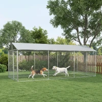PawHut 19.7' x 7.5' x 7.5' Outdoor Dog Kennel for Large-Sized Dogs with Waterproof UV Resistant Roof, Silver(m-16)