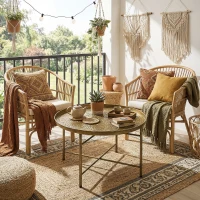 HOMCOM Coffee Table for Living Room, 24" Round Center Table with Hammered Tray Top and Metal Frame for Bedroom, Gold(m-7)