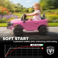 Qaba 12V Kids Ride on Car, Licensed Dodge RAM 3500 Ride on Toys with Dual Motors, Remote Control for Toddlers, Pink(m-6)