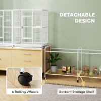 PawHut 64" Large Rolling Bird Cage Bird House with Detachable Rolling Stand, Storage Shelf, Wood Perch Food Container, White(m-6)