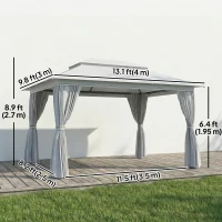 Outsunny 10' x 13' Patio Gazebo, UPF50+ Double Roof Outdoor Gazebo Canopy with Netting and Curtains, Steel Frame, Dark Grey(m-3)