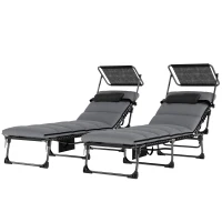 Outsunny Outdoor Chaise Lounge Chairs, 2 PCS Folding Lounge Chairs with Adjustable 5-Position, Cushion, Canopy, Side Pocket(m-2)