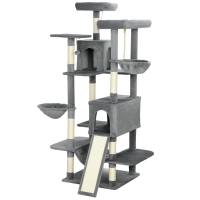 PawHut 69" Cat Tree, Multi-Level Cat Tower with 2 Condos and 3 Hammocks, 8 Scratching Posts, for Multiple Cats, Dark Gray