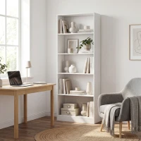 HOMCOM 5-Tier Bookcase, Storage Bookshelf with Adjustable Shelves, Display Shelves for Living Room, Home Office, White(m-1)