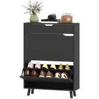 HOMCOM Narrow Shoe Cabinet for Entryway with 2 Flip Drawers, Top Drawer and Adjustable Shelves for 12 Pairs of Shoes, Black(m-2)