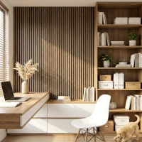 HOMCOM 47" x 24" Wood Panels for Wall, 4 Pack Acoustic Panels, Sound Absorbing Slat Wall for Wall Decor, Home, Walnut(m-8)